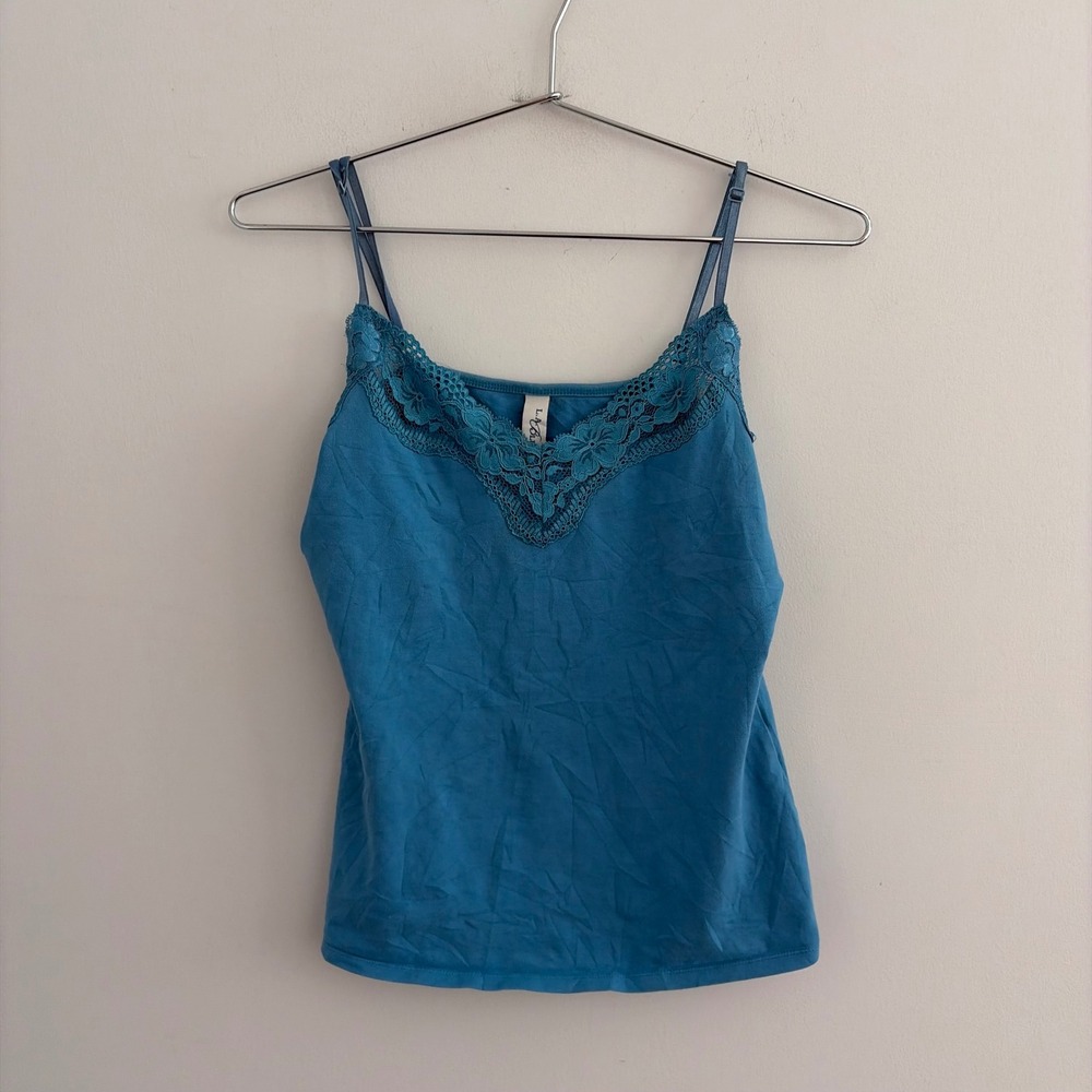 LA Blues Blue Lace Trim Cami Tank Top Medium